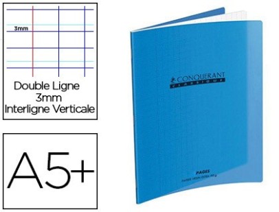 CAHIER PIQUE CONQUERANT CAHIERS 170 X 220 MM MOLLE 32 ÉCRITURE COUV PLASTIQUE BLEU
