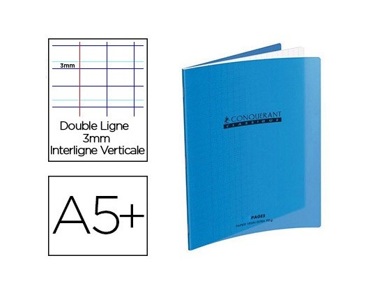 CAHIER PIQUE CONQUERANT CAHIERS 170 X 220 MM MOLLE 32 ÉCRITURE COUV PLASTIQUE BLEU