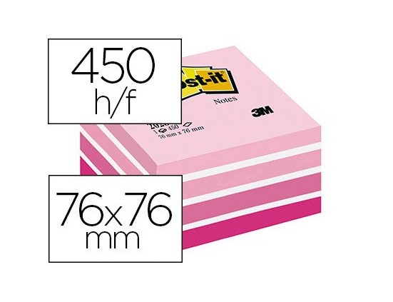 BLOC-NOTES POST-IT ADHÉSIF ROSE 76 X 76 MM  450F COL