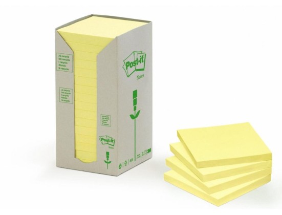 BLOC-NOTES POST-IT PAP ADH JAU 76 X MM 100 RECYCLE 76X76MM