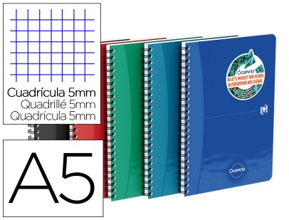 CAHIER OCEANIS OXFORD CAHIERS ASS 148 X 210 MM 180 INTEG PP PAGES QUADRILLÉ 5/5