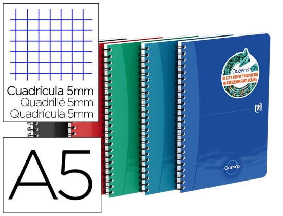 CAHIER OCEANIS OXFORD CAHIERS ASS 148 X 210 MM 180 INTEG PP PAGES QUADRILLÉ 5/5