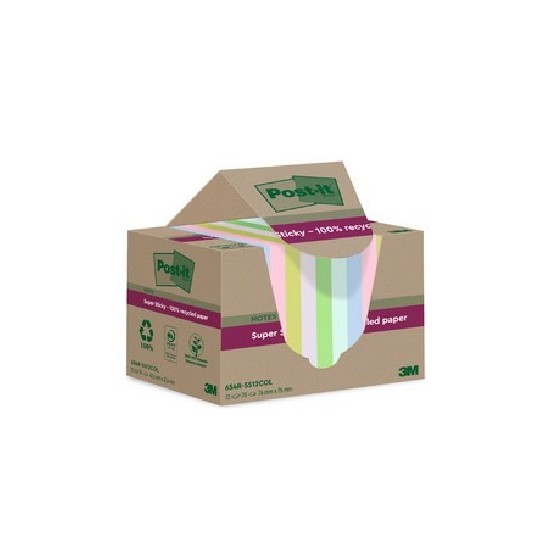 BLOC-NOTES POST-IT SUPER STICKY 12 BLOCS 76X76MM COL ASSORTI