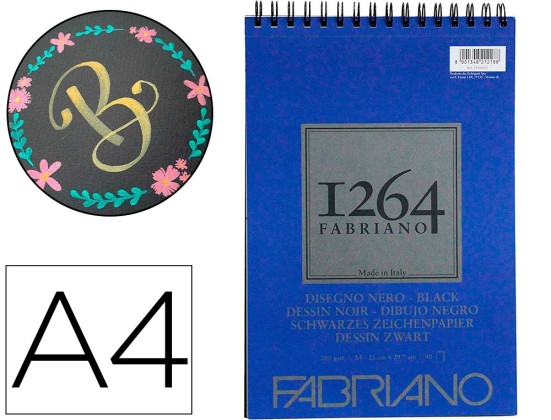 BLOC DESSIN 1264 FABRIANO A4 NOIR 200G 40F