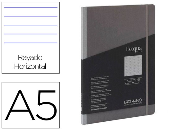 CARNET ECOQUA PLUS FABRIANO A5 LIGNE GRIS ANTHRACITE 90G 80F