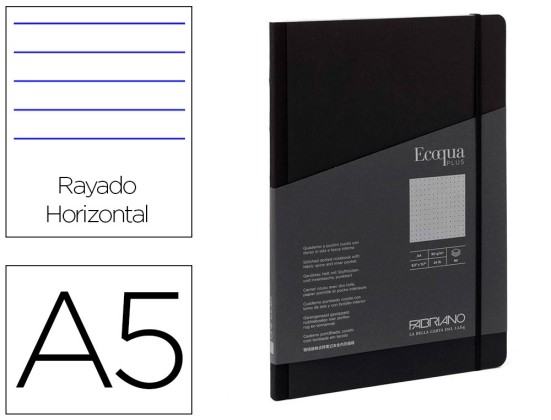 CARNET ECOQUA PLUS FABRIANO A5 LIGNE NOIR 90G 80F
