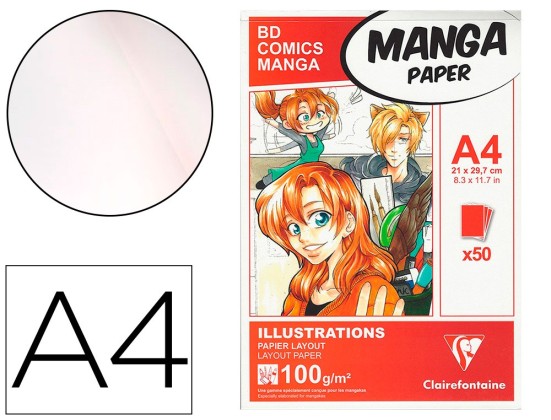 MANGA ILLUSTRATIONS BLOC COLLE CLAIREFONTAINE A4 21X29,7CM 100GR 50 FEUILLES