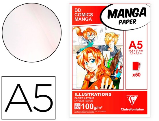 BLOC MANGA CLAIREFONTAINE A5 COLLE 14,8X21 100GR 50 FEUILLES