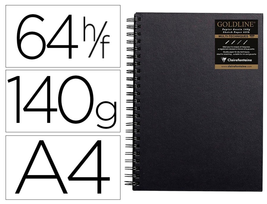 CARNET SPIRALE GOLDLINE A4 COUV NOIR PORTRAIT 21X29,7CM 140G 64 FEUILLES CARNET SPIRALE GOLDLINE A4 COUV NOIR PORTRAIT 21X29,7CM 140G 64 FEUILLES