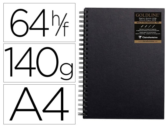 CARNET SPIRALE GOLDLINE A4 COUV NOIR PORTRAIT 21X29,7CM 140G 64 FEUILLES