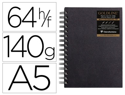 CARNET GOLDLINE SPIRALE CLAIREFONTAINE PORTRAIT DIN A5 64 140 G COUVERTURE NOIRE