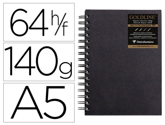 CARNET GOLDLINE SPIRALE CLAIREFONTAINE PORTRAIT DIN A5 64 140 G COUVERTURE NOIRE