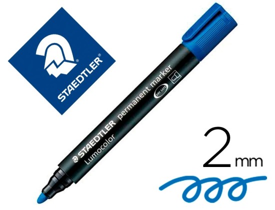 Marqueur staedtler permanent dry safe lumocolor pointe ogive rechargeable résistant eau corps noir encre bleue