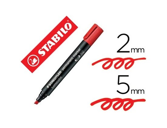 Marqueur staedtler permanent dry safe lumocolor pointe biseautée rechargeable résistant eau corps noir encre rouge