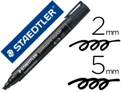 Marqueur staedtler permanent dry safe lumocolor pointe biseautée rechargeable résistant eau corps noir encre noire