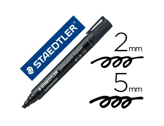 Marqueur staedtler permanent dry safe lumocolor pointe biseautée rechargeable résistant eau corps noir encre noire
