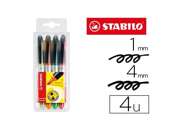 Surligneur stabilo navigator modèle poche clip résistance intense lumière couleurs assorties pochette 4 unités