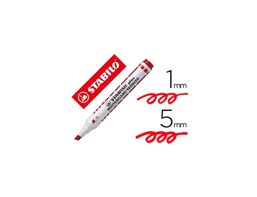 Marqueur stabilo plan tableau blanc pointe biseau rouge