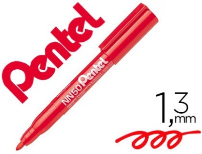 Marqueur pentel permanent nn50 green label pointe conique résistante largeur tracé 1.3mm couleur rouge boîtier aluminium