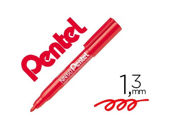 Marqueur pentel permanent nn50 green label pointe conique résistante largeur tracé 1.3mm couleur rouge boîtier aluminium