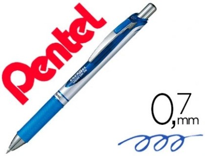 Roller pentel energel rétractable pointe métal fine 0.7mm rechargeable clip métal coloris bleu