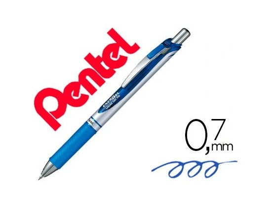 Roller pentel energel rétractable pointe métal fine 0.7mm rechargeable clip métal coloris bleu