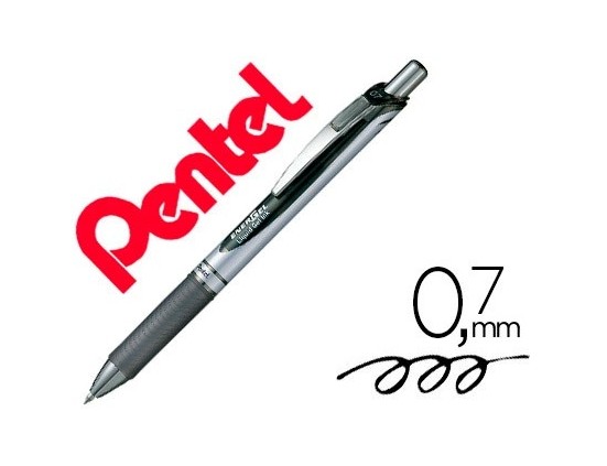 Roller pentel energel rétractable pointe moyenne 0.7mm rechargeable clip métal coloris noir