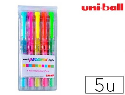 UNIBALL Surligneur uni promark eye coloris assortis pochette 5 unités