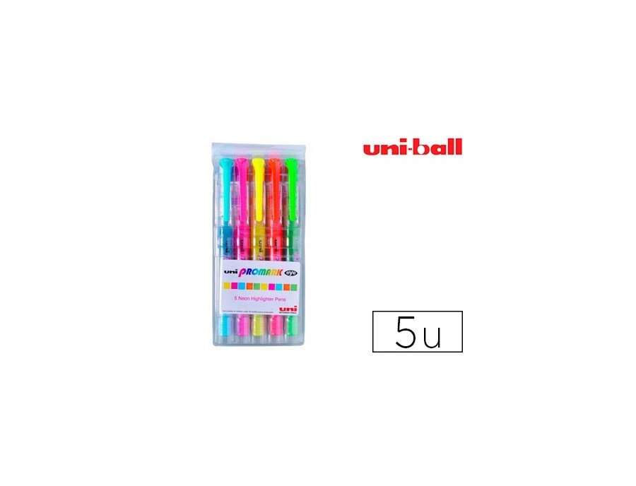 UNIBALL Surligneur uni promark eye coloris assortis pochette 5 unités