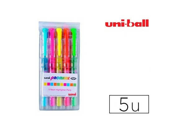 UNIBALL Surligneur uni promark eye coloris assortis pochette 5 unités