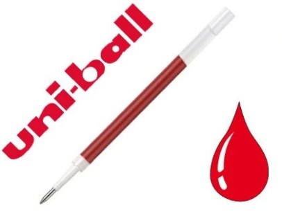 Recharge roller uniball rt207 encre gel pigmentation résistant eau lumière pointe conique moyenne écriture fine rouge