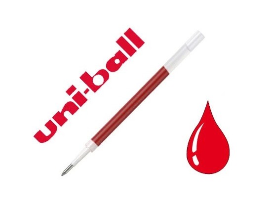 Recharge roller uniball rt207 encre gel pigmentation résistant eau lumière pointe conique moyenne écriture fine rouge