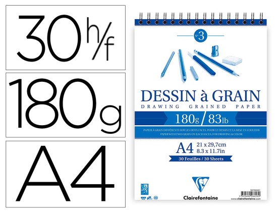 BLOC DESSIN GRAIN CLAIRE A4 SPI BLANC 21CMX29,7CM 180GR 30F