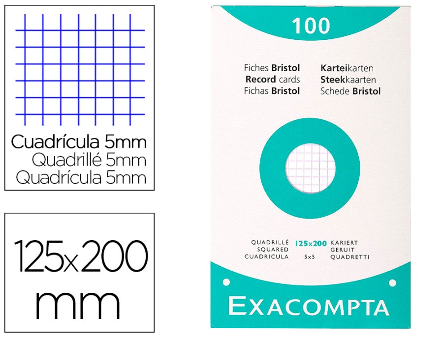 ETUI DE 100 EXA PAP BRISTOL BLANC FICHES QUADRILLE 5X5 UNI