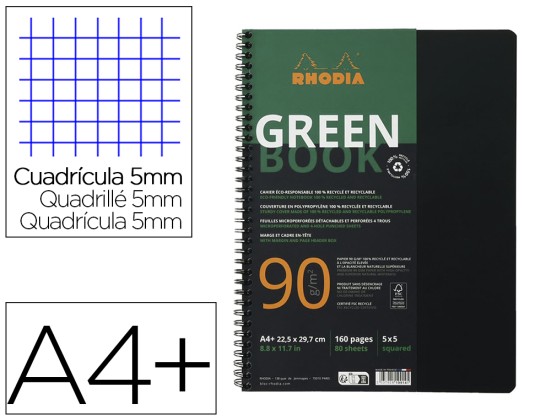 CAHIER RHODIACTIVE GREENBOOK RHODIA SPI DIN A4+ NOIR PP 160 RI
