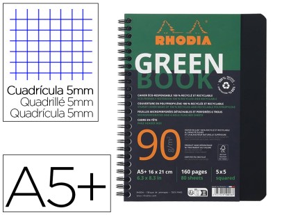 CAHIER RHODIACTIVE GREENBOOK RHODIA SPI 5/5 A5+ NOIR PP 160