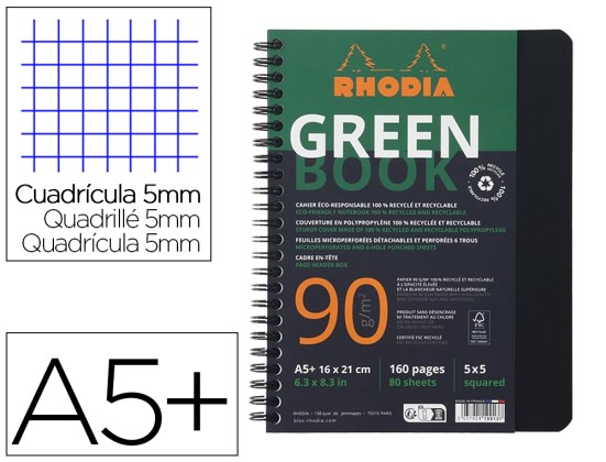 CAHIER RHODIACTIVE GREENBOOK RHODIA SPI 5/5 A5+ NOIR PP 160