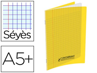 CAHIER CONQUERANT PP A5+ 17X22CM 140 PAGES 90G SEYES Coloris JAUNE