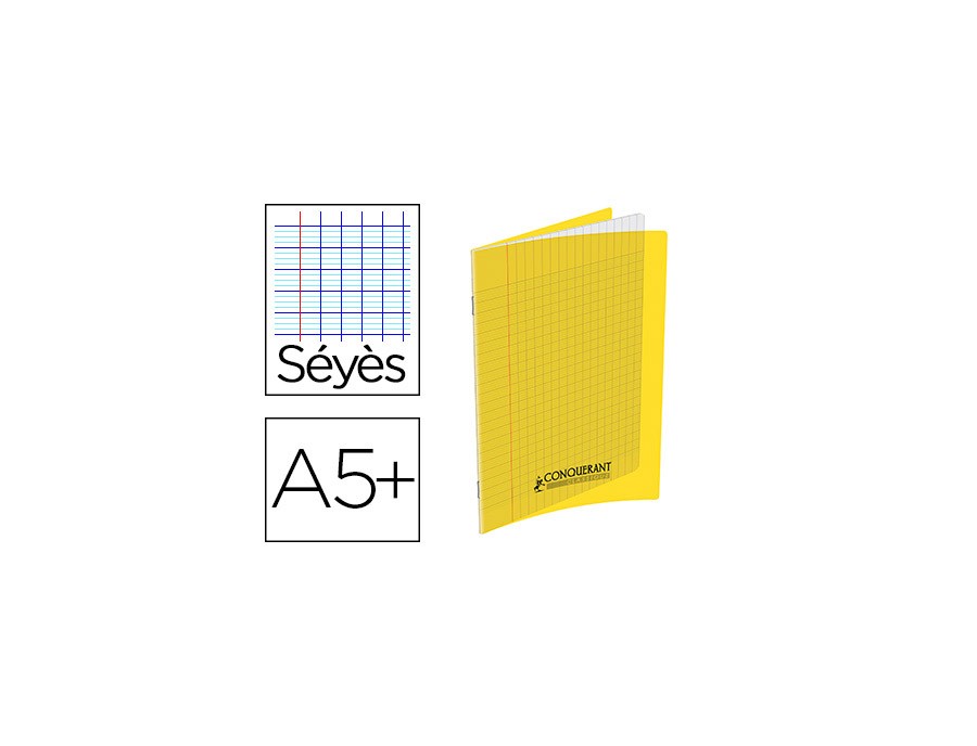 CAHIER CONQUERANT PP A5+ 17X22CM 140 PAGES 90G SEYES Coloris JAUNE
