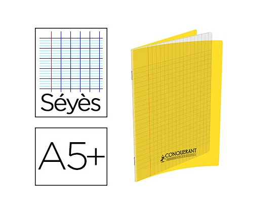 CAHIER CONQUERANT PP A5+ 17X22CM 140 PAGES 90G SEYES Coloris JAUNE