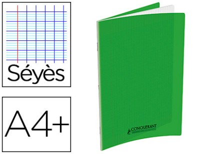 CAHIER CONQUERANT PP A4+ 24X32CM 140 PAGES 90G SEYES COLORIS VERT