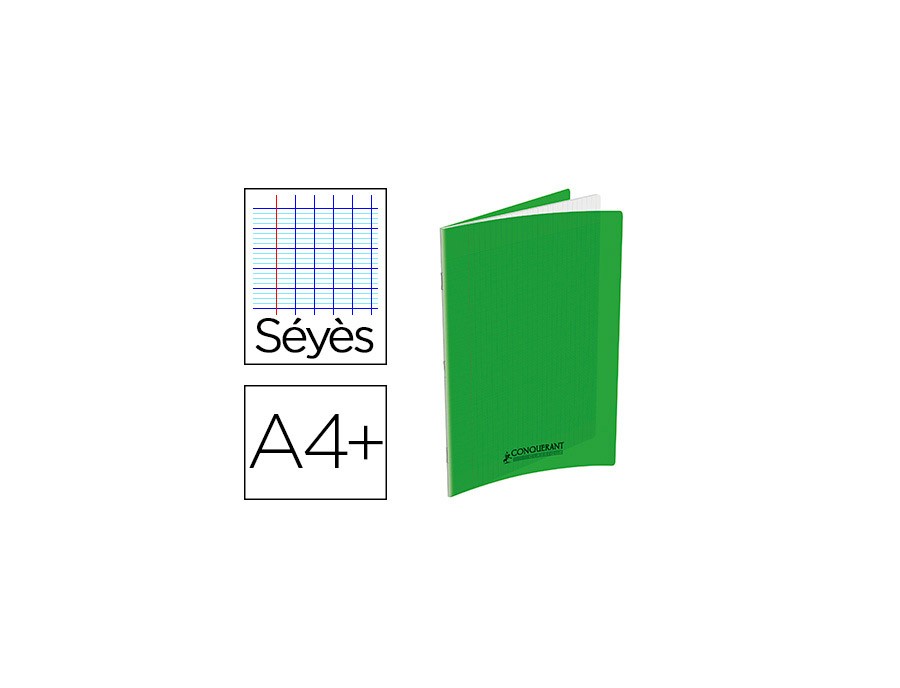 CAHIER CONQUERANT PP A4+ 24X32CM 140 PAGES 90G SEYES COLORIS VERT