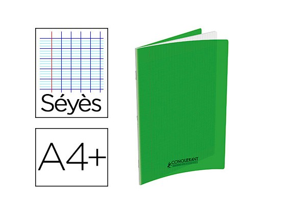 CAHIER CONQUERANT PP A4+ 24X32CM 140 PAGES 90G SEYES COLORIS VERT