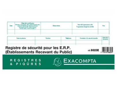REGISTRE SECURITE POUR ETABLISSEMENTS RECEVANT DU PUBLIC EXACOMPTA
