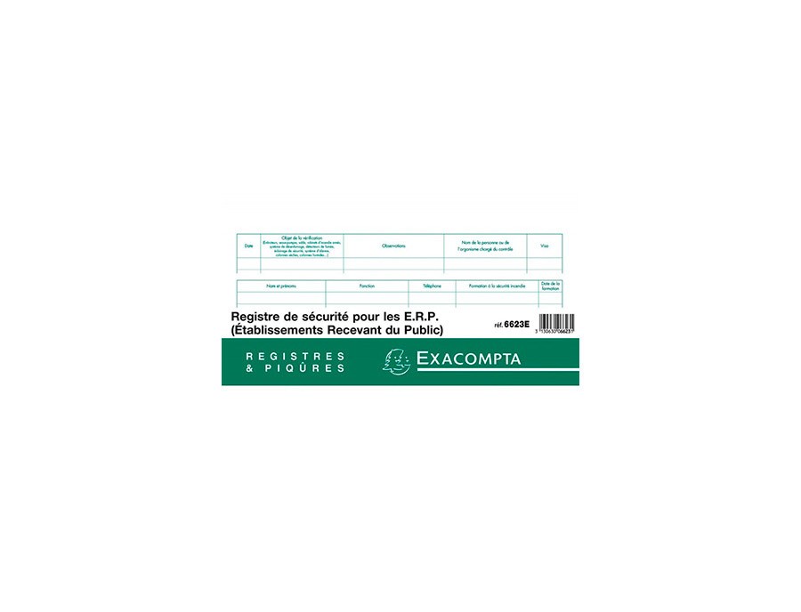 REGISTRE SECURITE POUR ETABLISSEMENTS RECEVANT DU PUBLIC EXACOMPTA