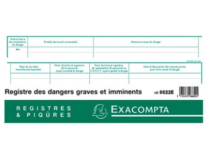 REGISTRE DANGERS GRAVES ET IMMINENTS EXACOMPTA PIQUE 240X320MM