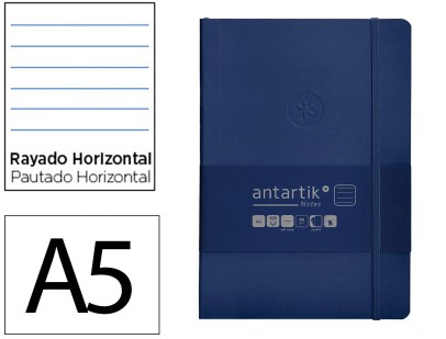 CARNET A5 ANTARTIK NOTES LIGNE COUVERTURE SOUPLE FERMETURE ELASTIQUE 200 PAGES 80GR COLORIS BLEU MARINE