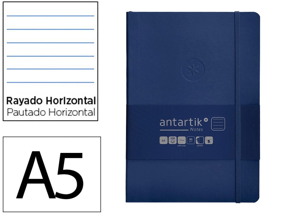 CARNET A5 ANTARTIK NOTES LIGNE COUVERTURE SOUPLE FERMETURE ELASTIQUE 200 PAGES 80GR COLORIS BLEU MARINE CARNET A5 ANTARTIK NOTES LIGNE COUVERTURE SOUPLE FERMETURE ELASTIQUE 200 PAGES 80GR COLORIS BLEU MARINE