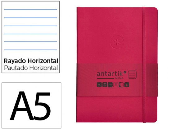 CARNET A5 ANTARTIK NOTES LIGNE COUVERTURE SOUPLE FERMETURE ELASTIQUE 200 PAGES 80GR COLORIS FRAMBOISE