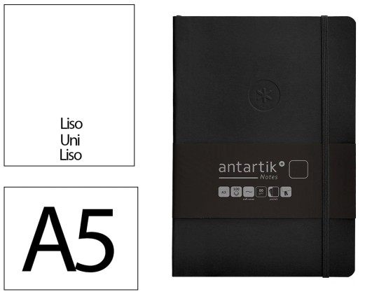 CARNET A5 ANTARTIK NOTES PAPIER UNI IVOIRE COUVERTURE SOUPLE FERMETURE ELASTIQUE 200PAGES 80GR COLORIS NOIR